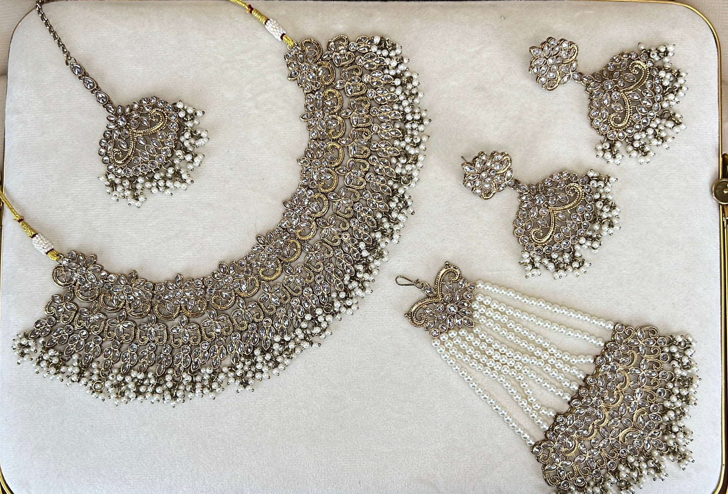 Large Bib Pakistani Style Semi Bridal Set w/Jhoomar