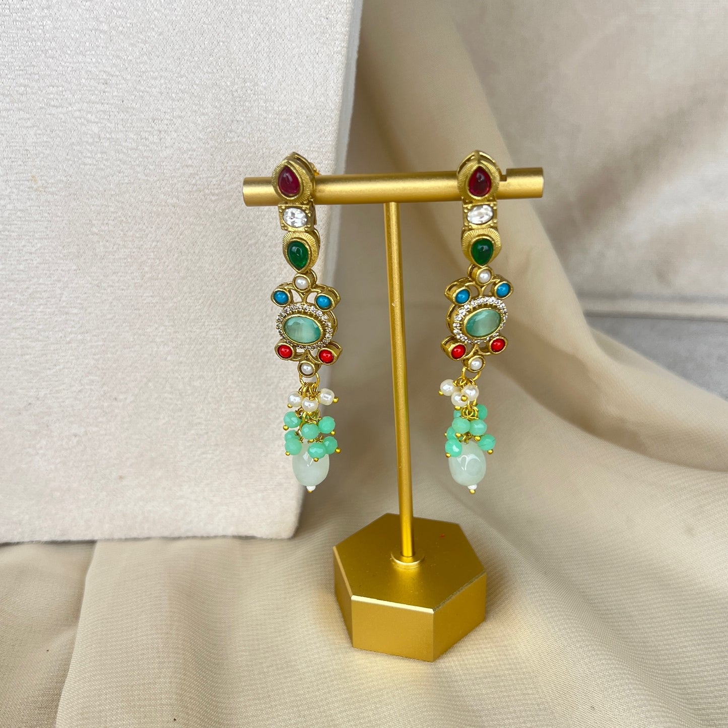 Victorian Kundan Multicolor Necklace Set w/Earrings