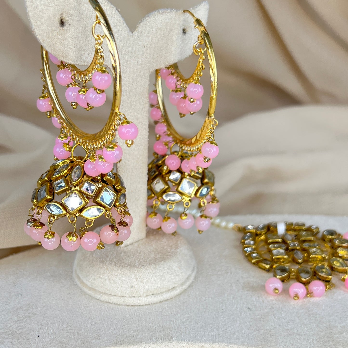 Kundan Jhumka Bali Earring and Tikka Set