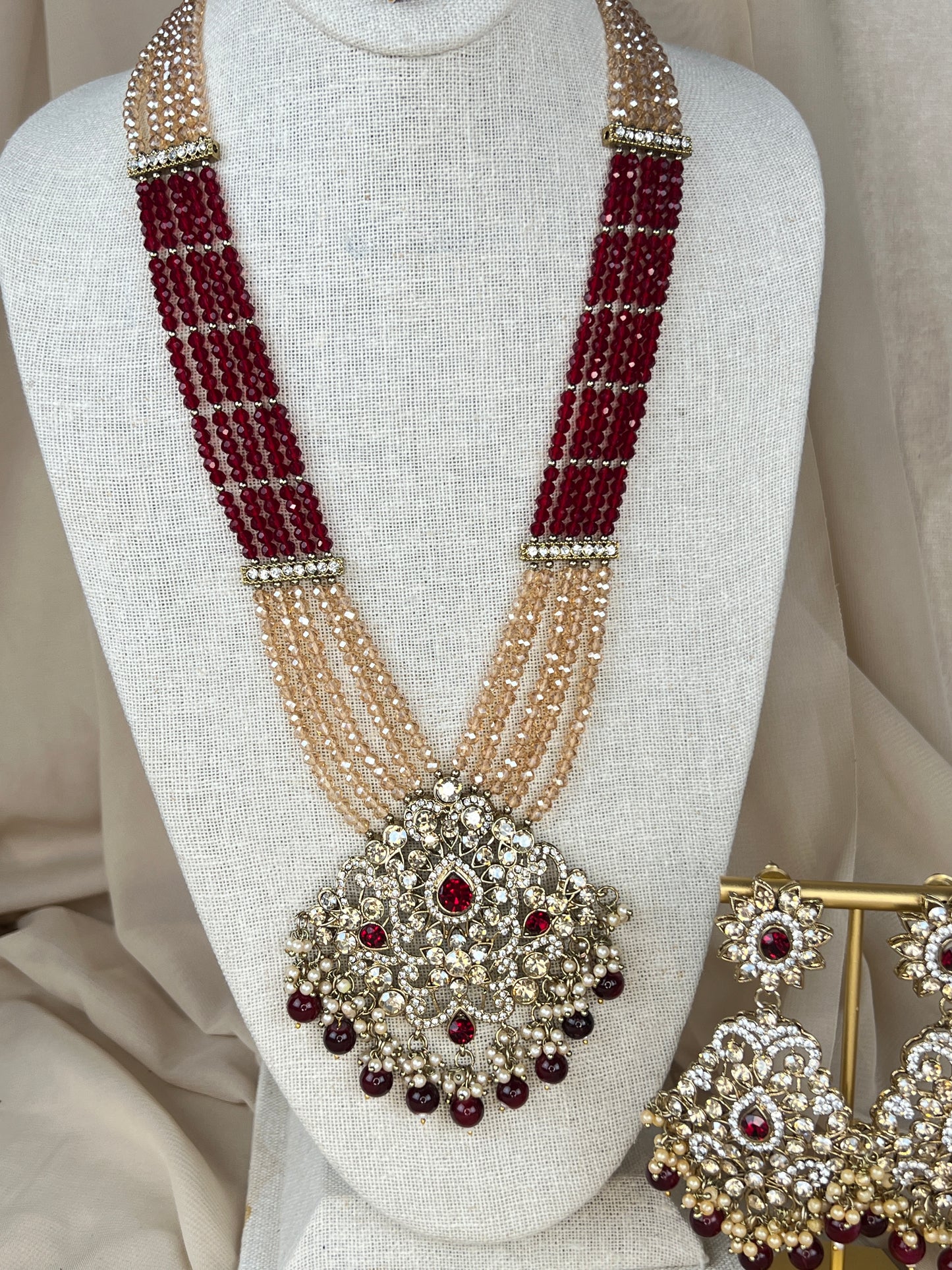 Gold Stone Long Haar Necklace Set