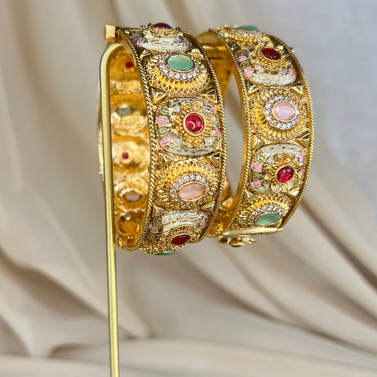 Multicolor Kundan Gold Openable Bangle | Kada