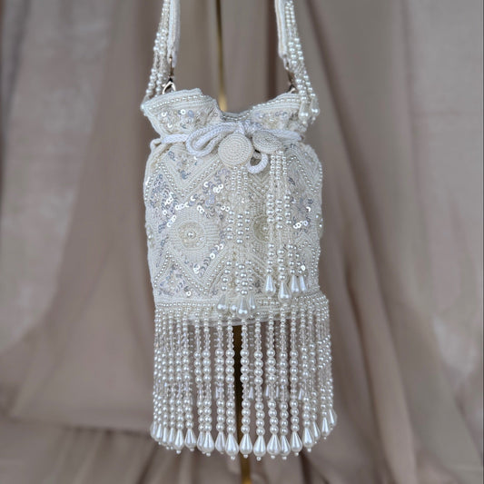 Beaded White Pearl Potli | Purse