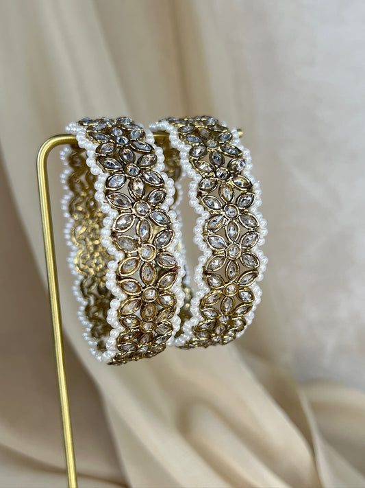 Flower Polki Pearl Bangle | Kada Pair