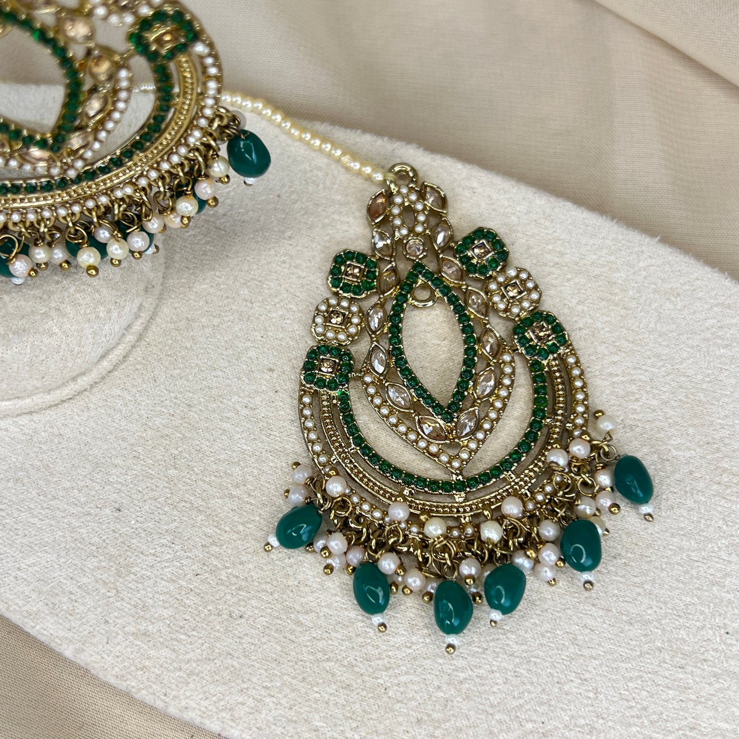 Green Oversized Earring and Tikka Set