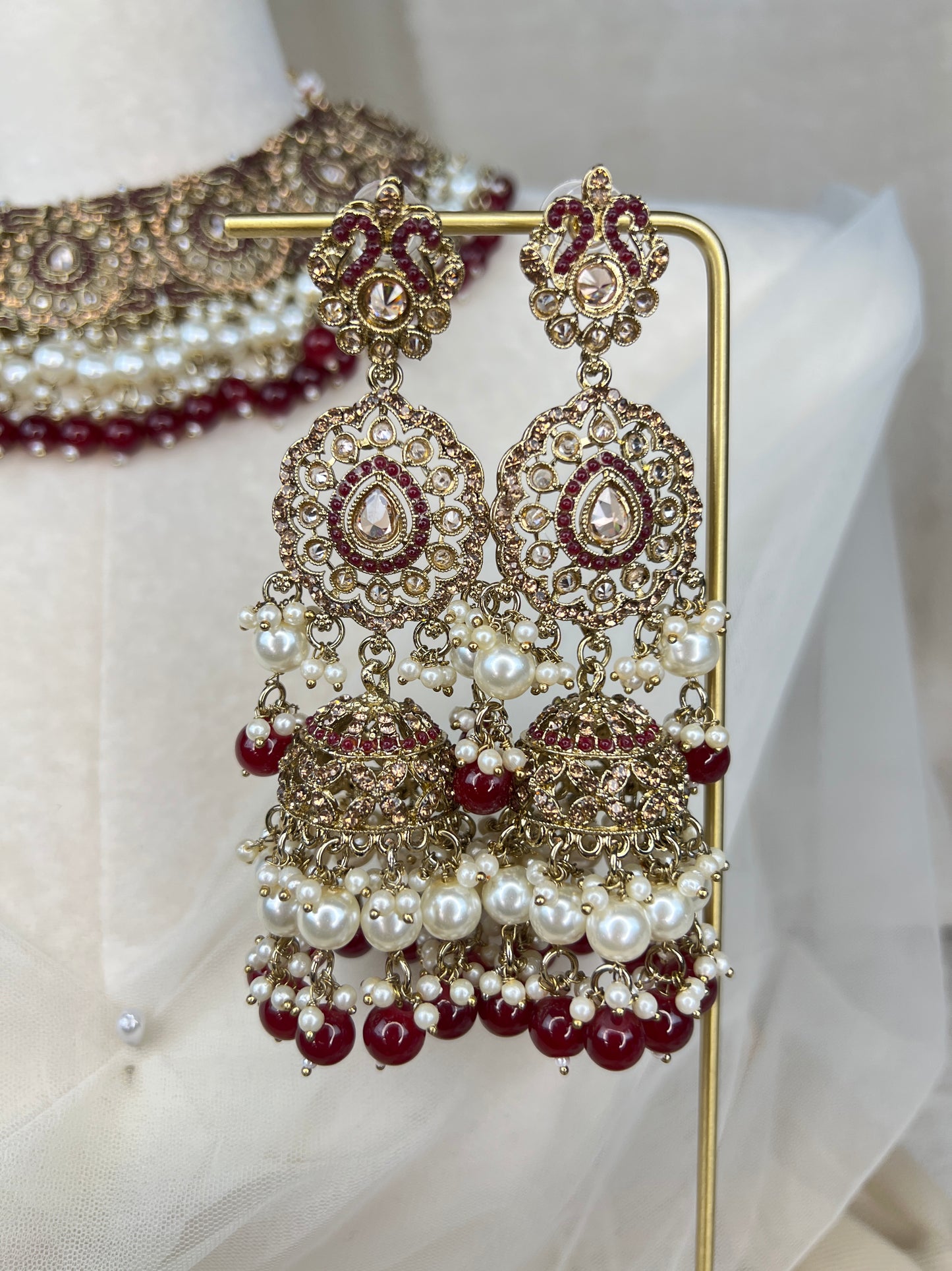 Pakisatani Style Necklace Set with Jhumka and Jhoomar