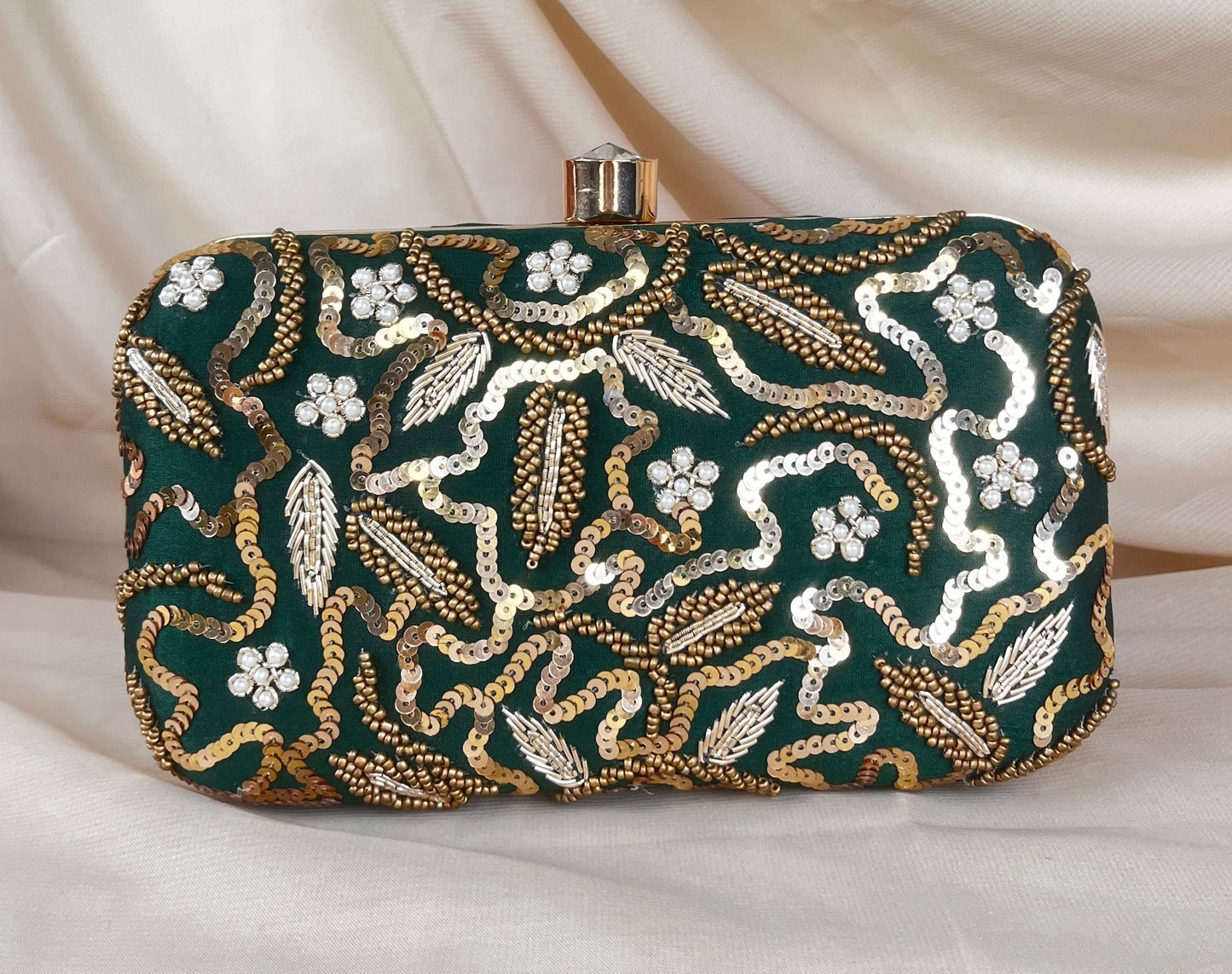 Embroidered Pearl Clutch