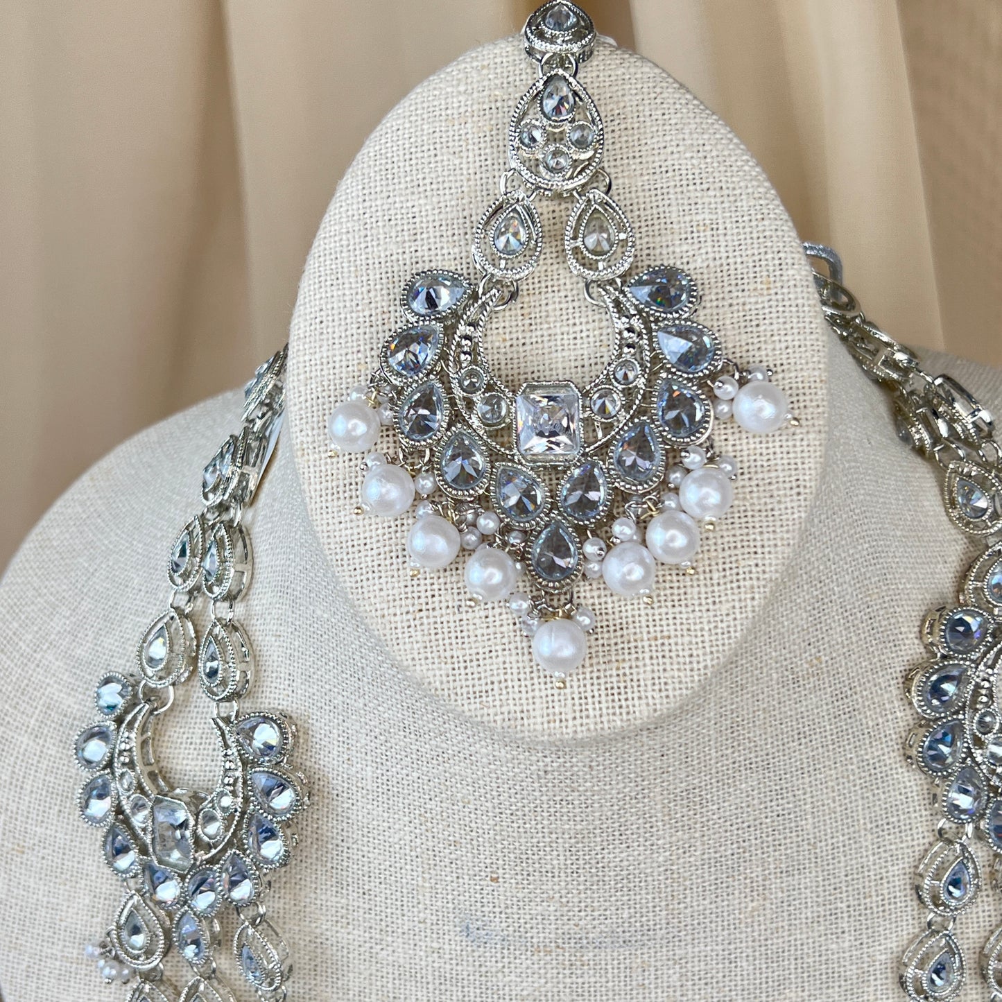 Long Pearl Polki Mala | Tiered Necklace Set