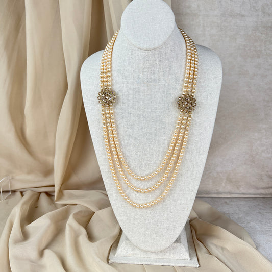 3 Layer Pearl Grooms Sherwani Necklace | Mala | Haar