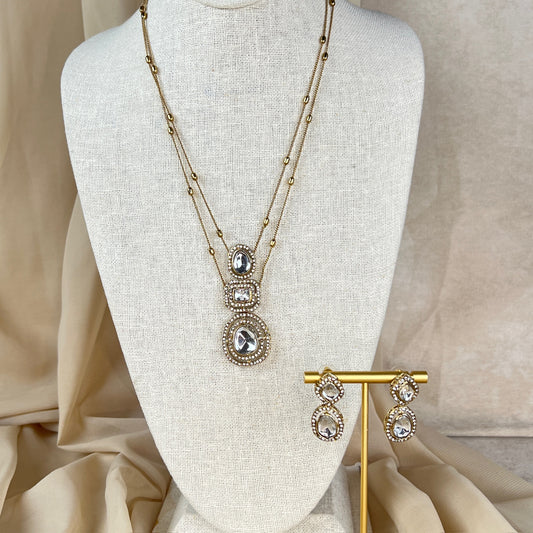 White Kundan | Long | Chain Necklace Set