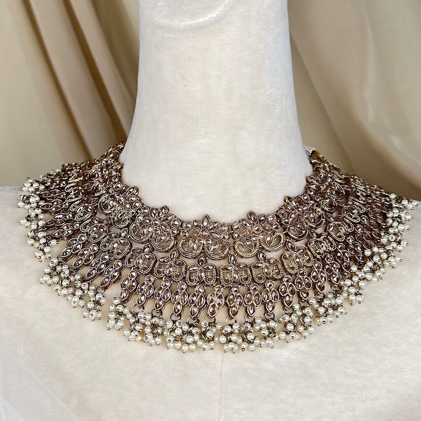 Large Bib Pakistani Style Semi Bridal Set w/Jhoomar