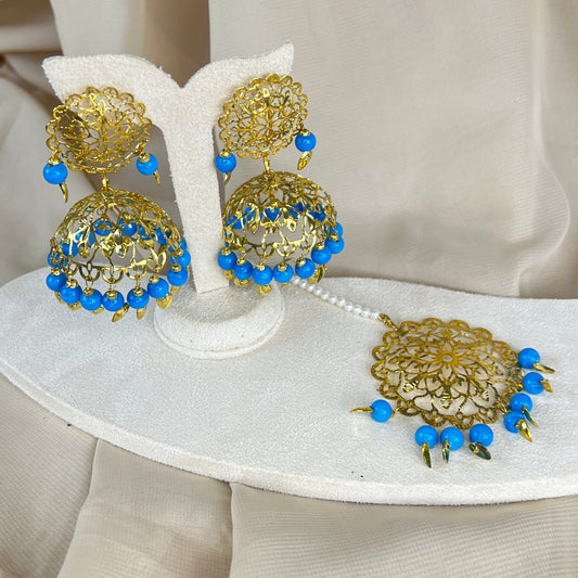Jadua Gold Jhumka Earring & Tikka Set