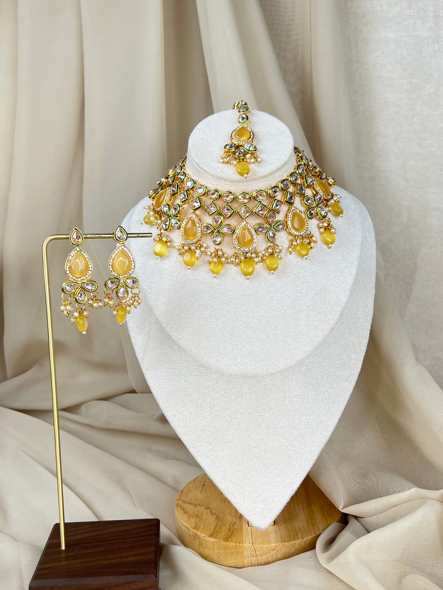 Monalisa Kundan Stone Bib Style Necklace Set