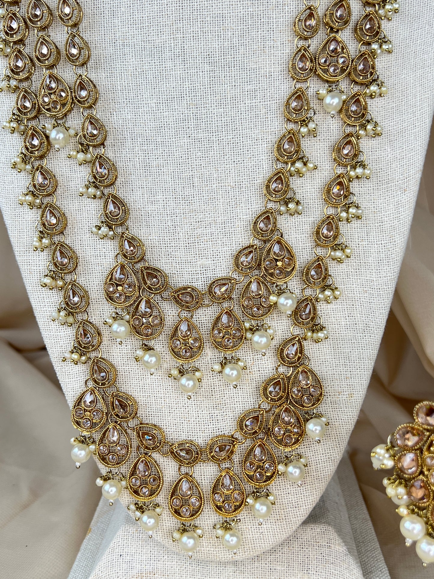 Long Pearl Polki Mala | Tiered Necklace Set