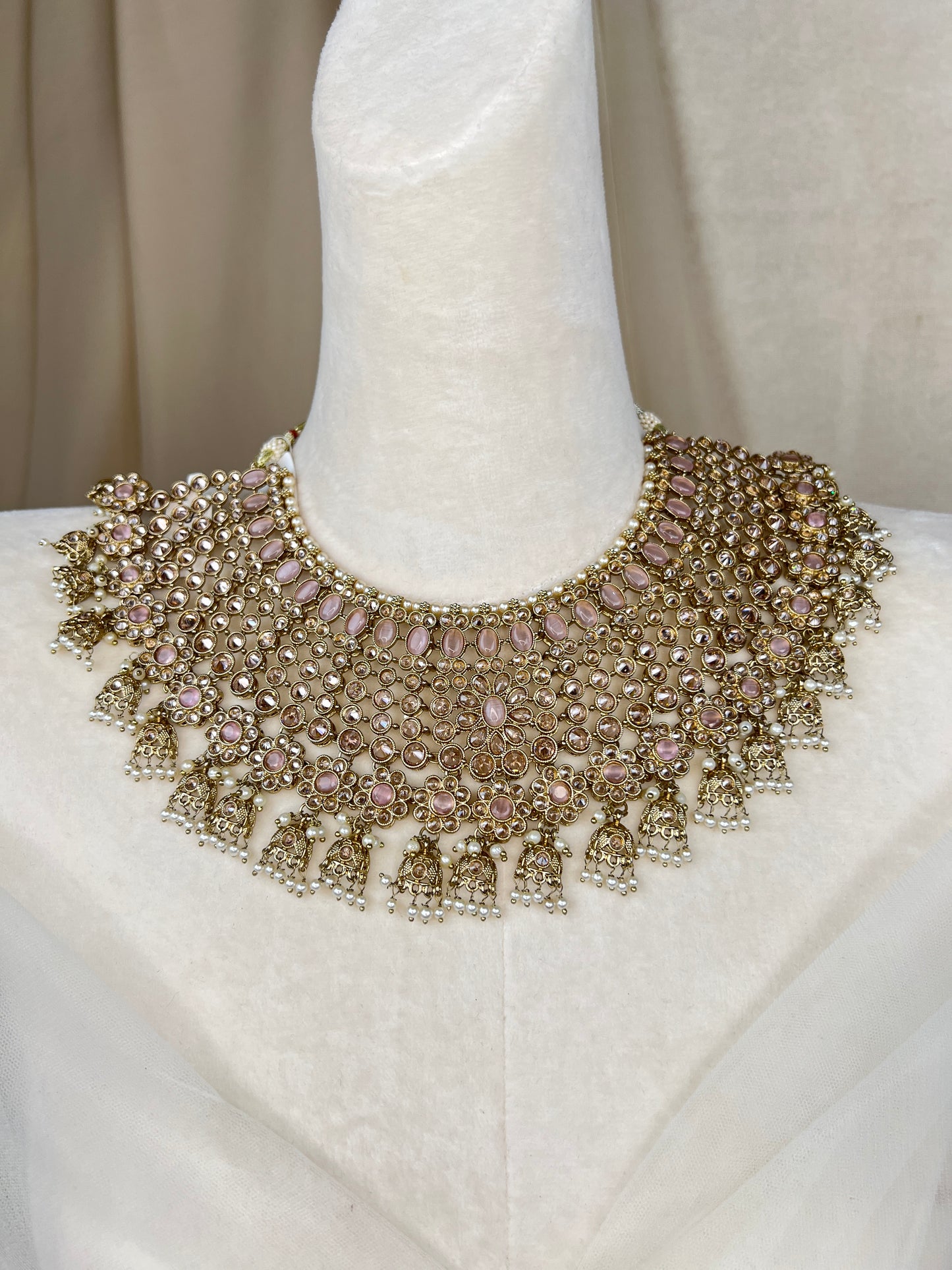 Large Semi Bridal Bib Jhumka Necklace Set