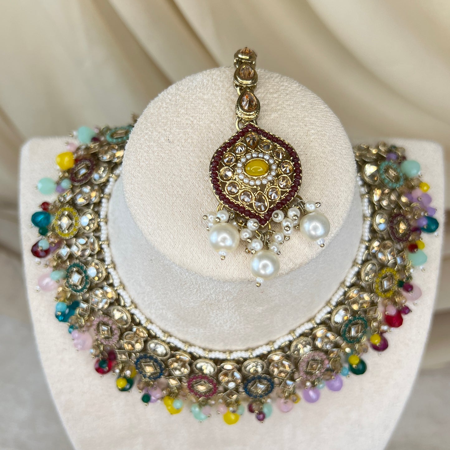 Stone Necklace set with tikka/ jhumka