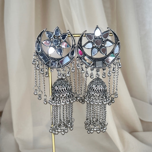 Silver Oxidixed Large Jhumkas