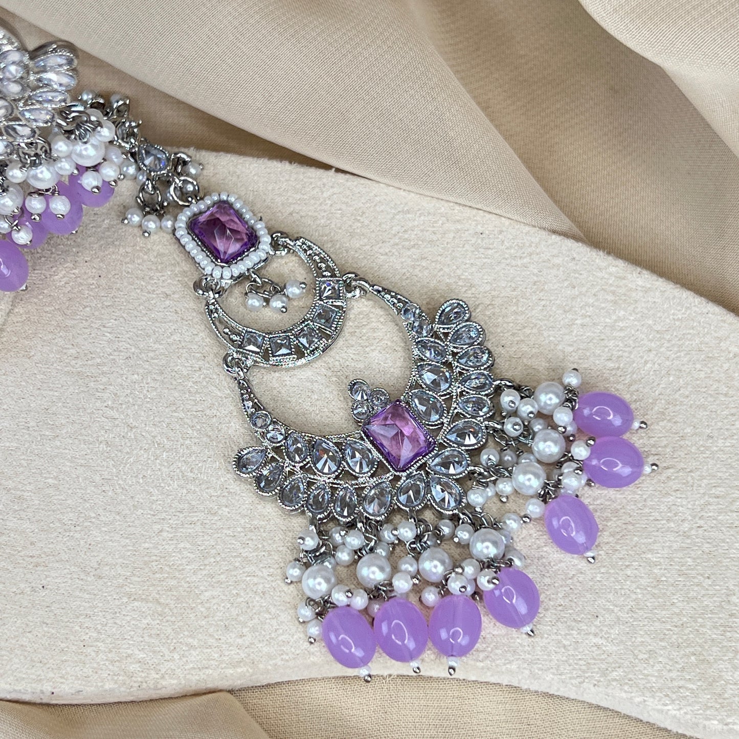 Large Silver Earring and Tikka Set
