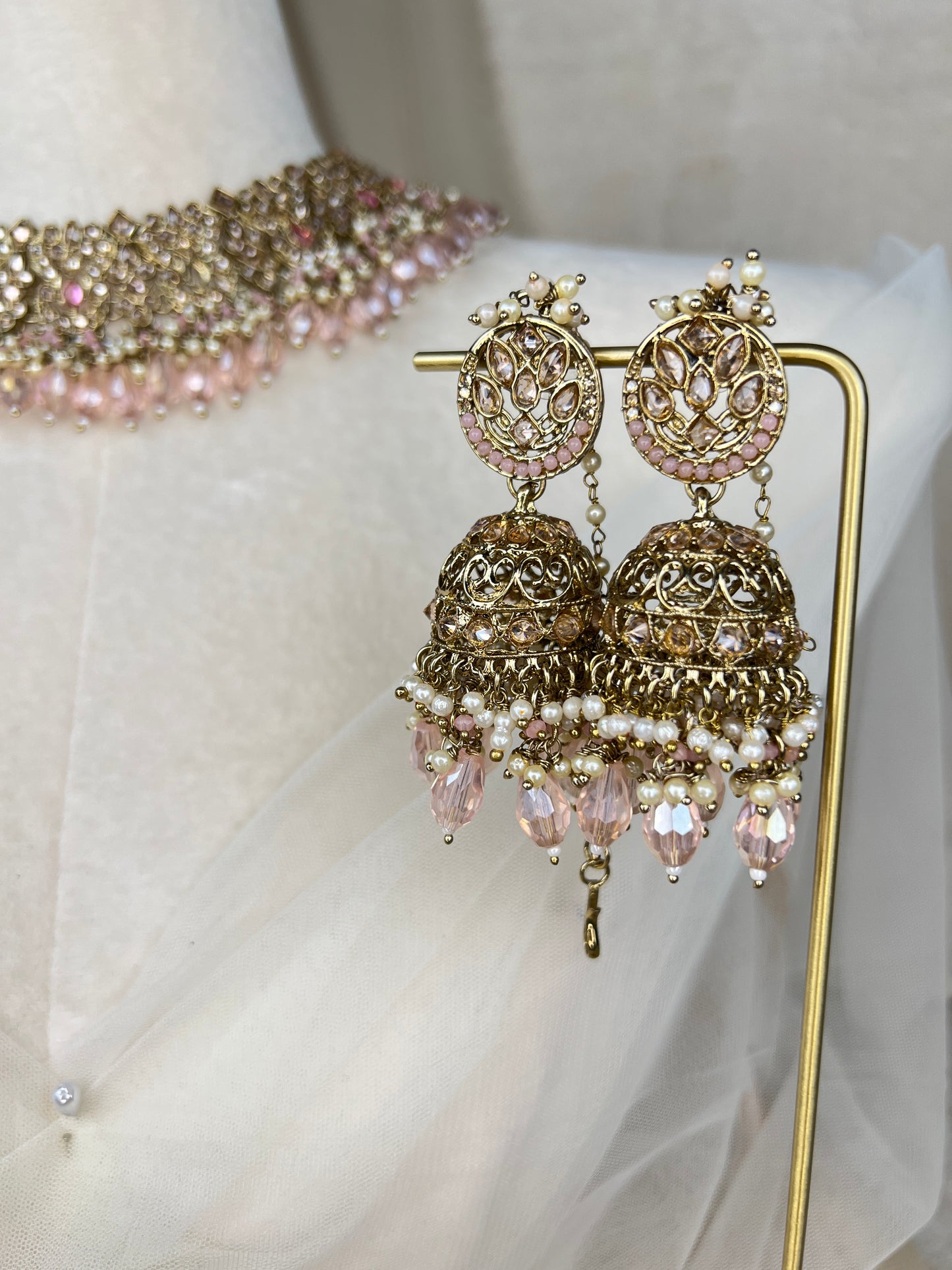 Pakistani Semi Bridal Necklace Set w/Jhommar