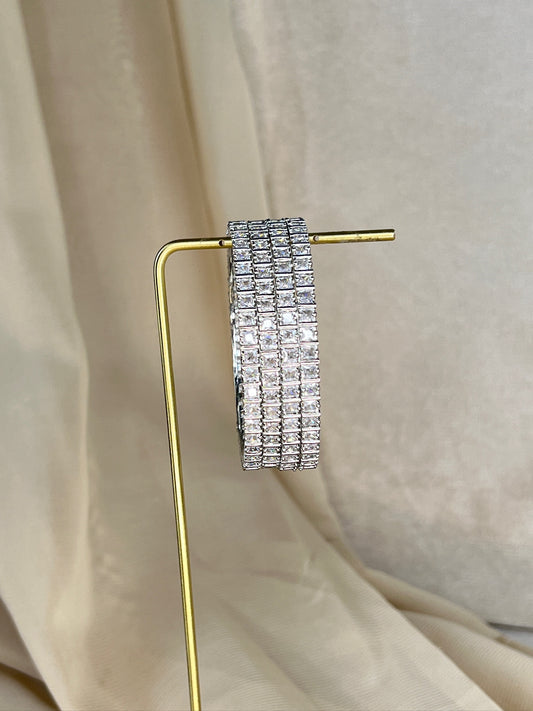 AD Stone Silver 4 Peice Bangle Set