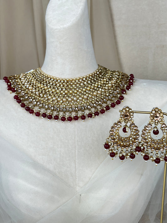 Large Bib Style Maroon Semi Bridal Set