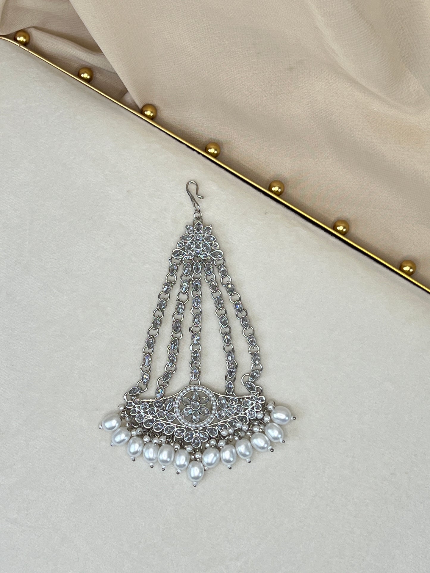 Silver Pearl Side Tikka Headpiece | Jhoomar | Japta | Passa