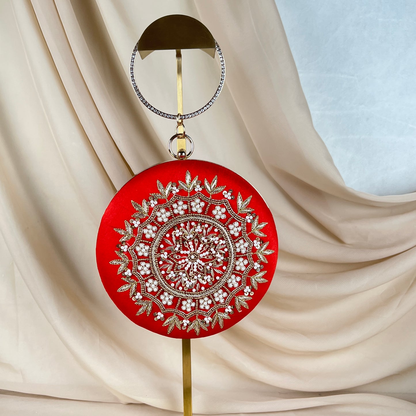 Round Embrodiered Clutch with Bangle handle