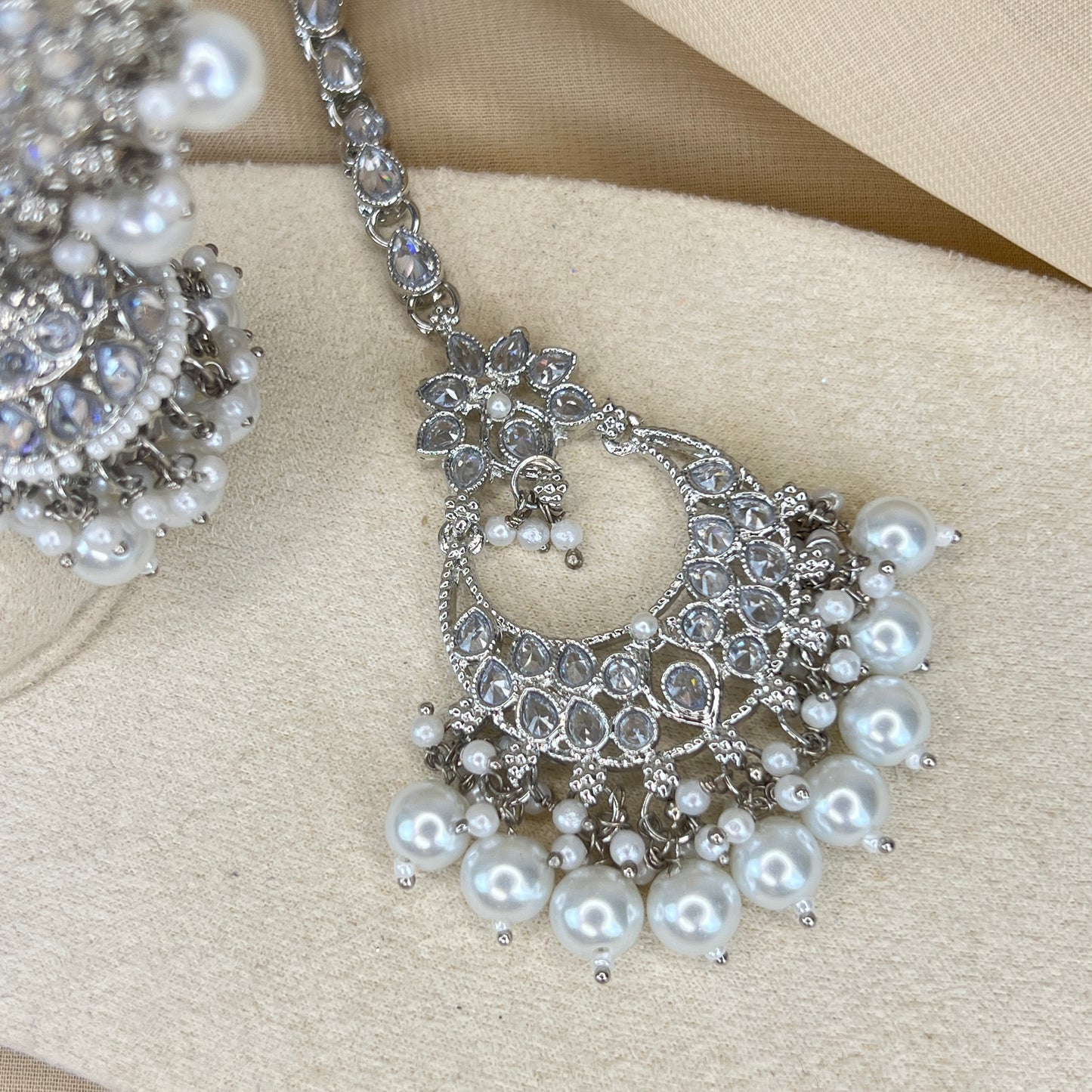 Silver Jhumka Earring and Tikka Set