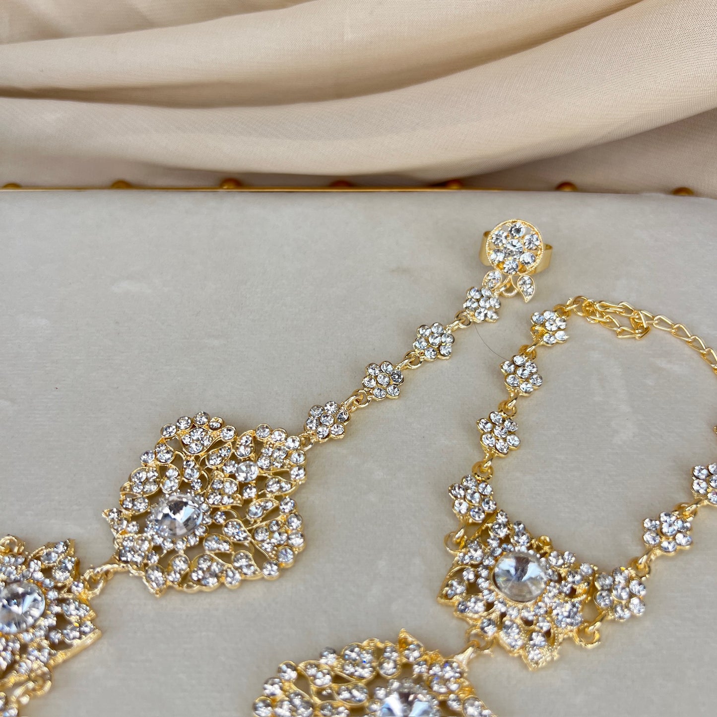 White Pearl Gold Hand Bracelet | Haath Panja