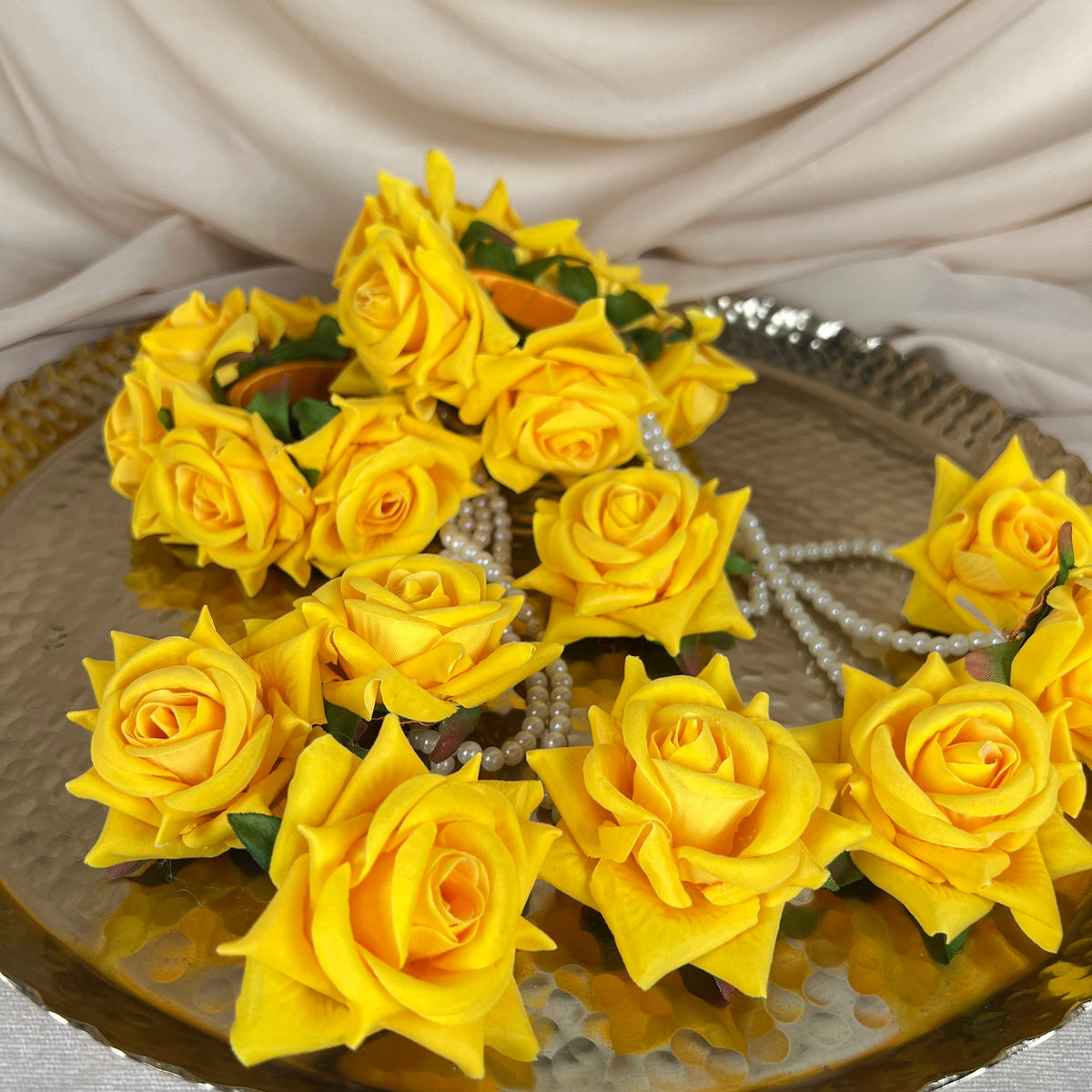 Hand Faux Rose | Baby Breath Gajra w/ Hanging Roses| Bangle Pair