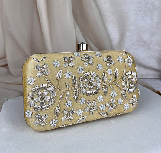 Embroidered Pearl Flower Clutch