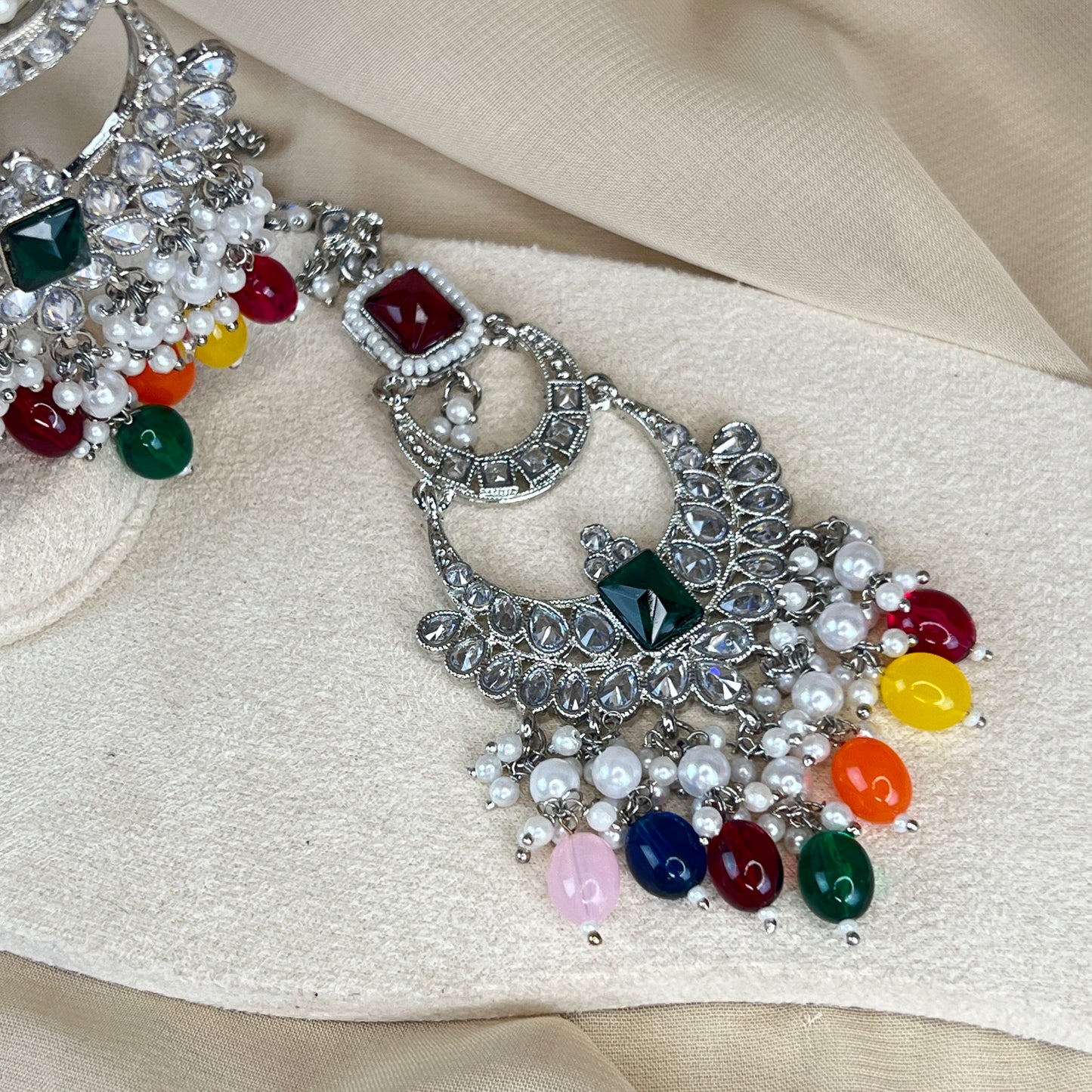 Large Silver Earring and Tikka Set