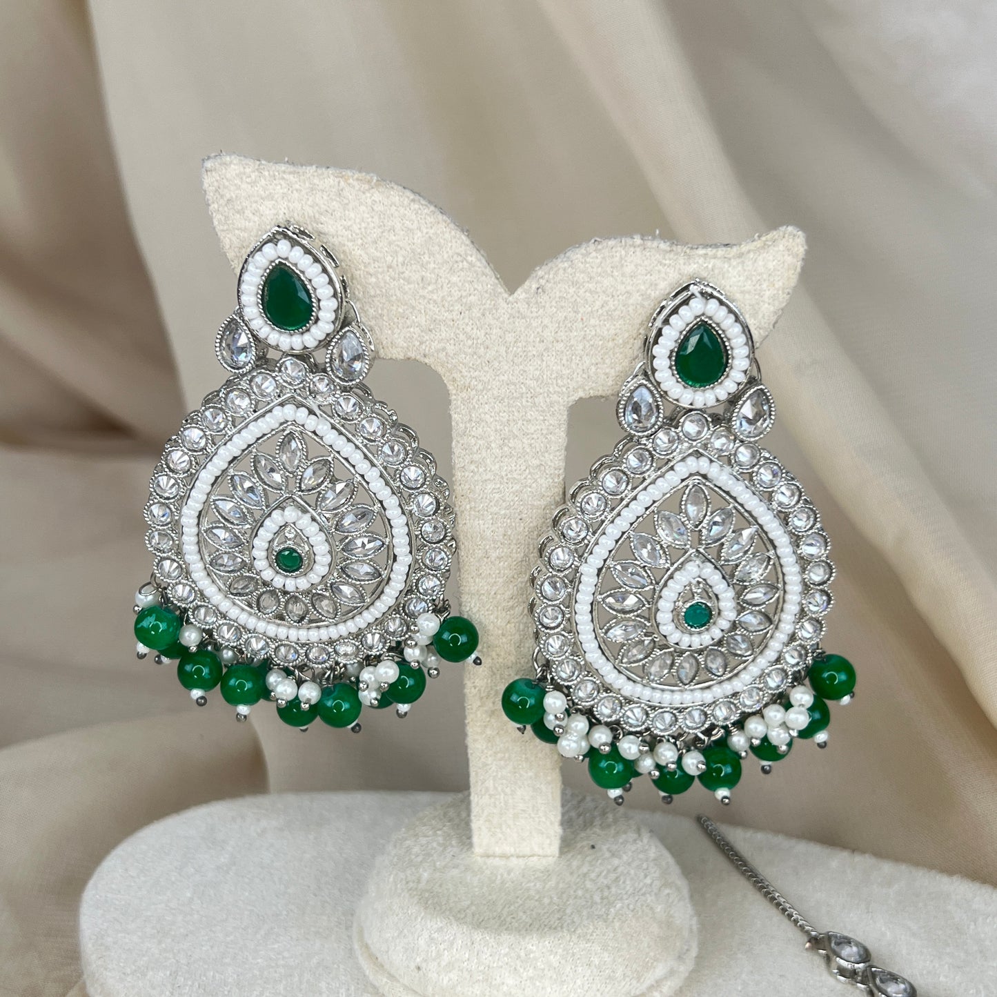 Silver Polki Earring and Tikka Set