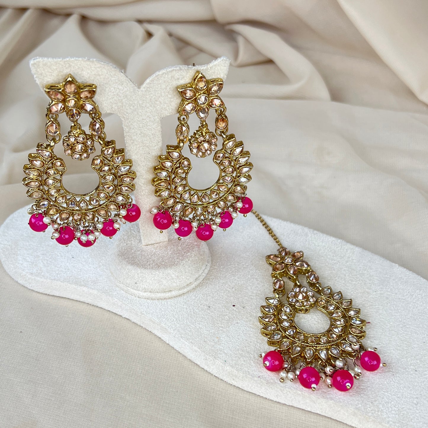 Oversized Polki Earring and Tikka Set
