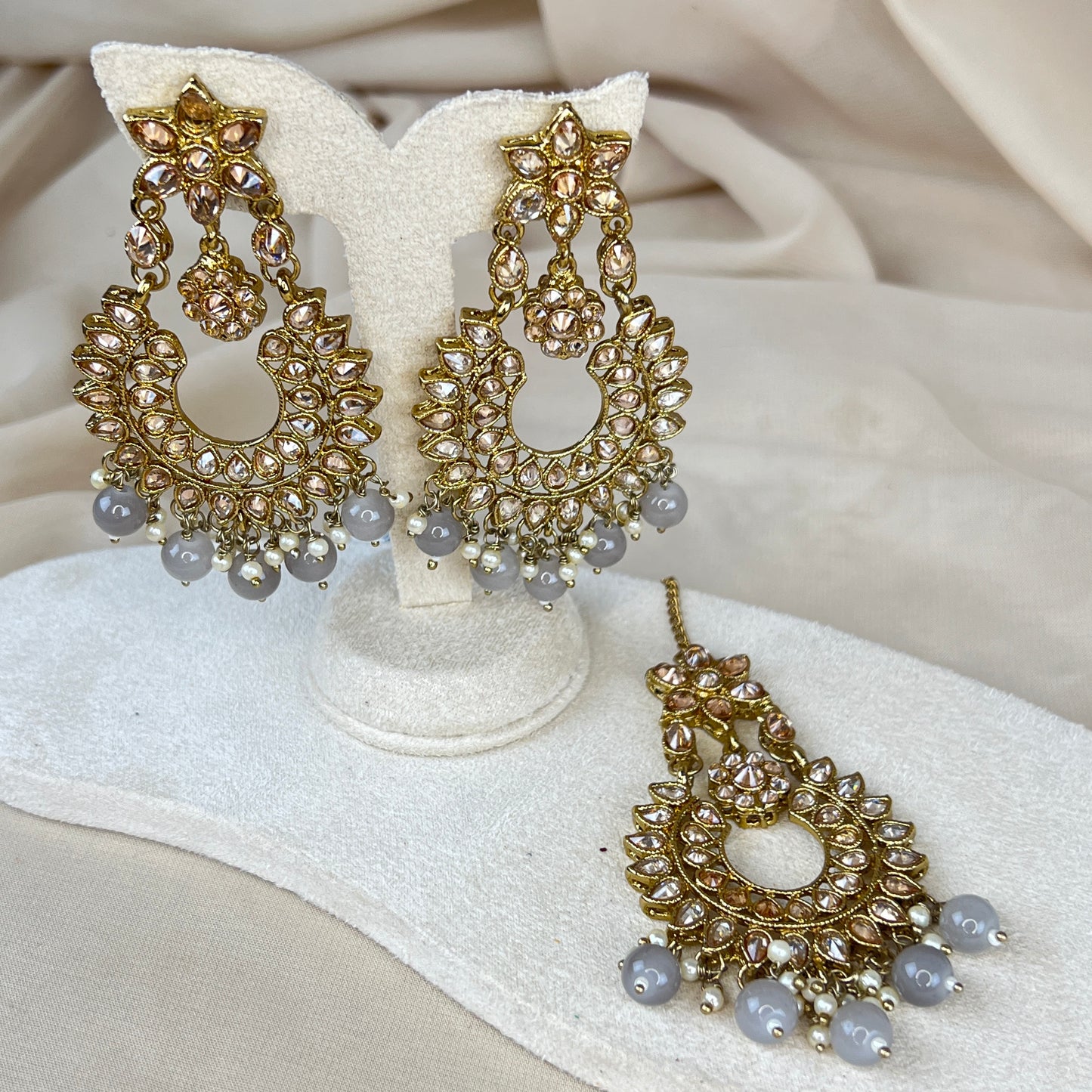 Oversized Polki Earring and Tikka Set