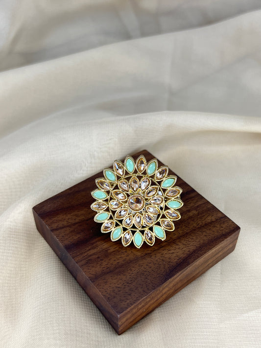 Large Polki Mint Adjustable Ring