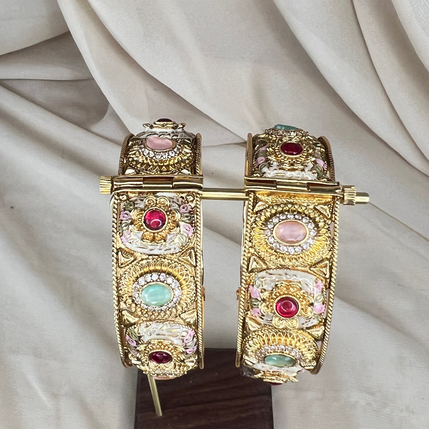 Multicolor Kundan Gold Openable Bangle | Kada