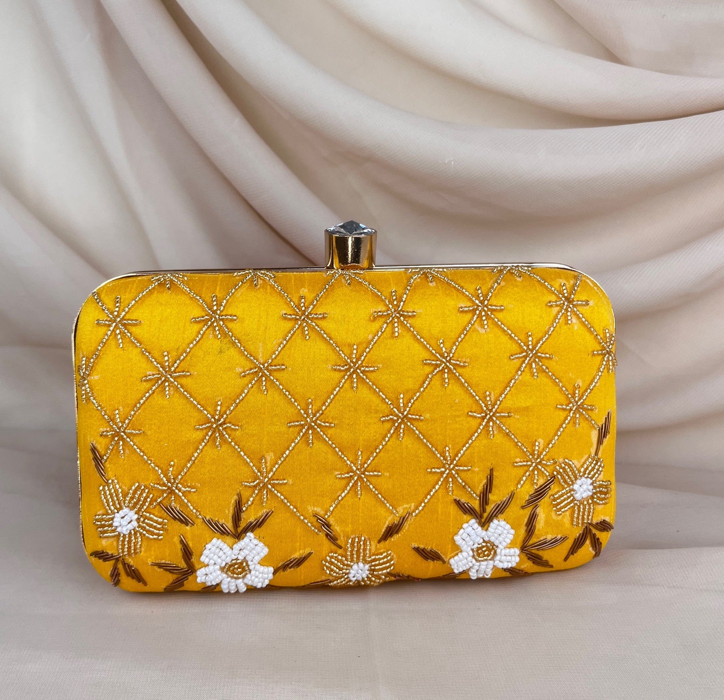 Gold Bead Embroidered Clutch