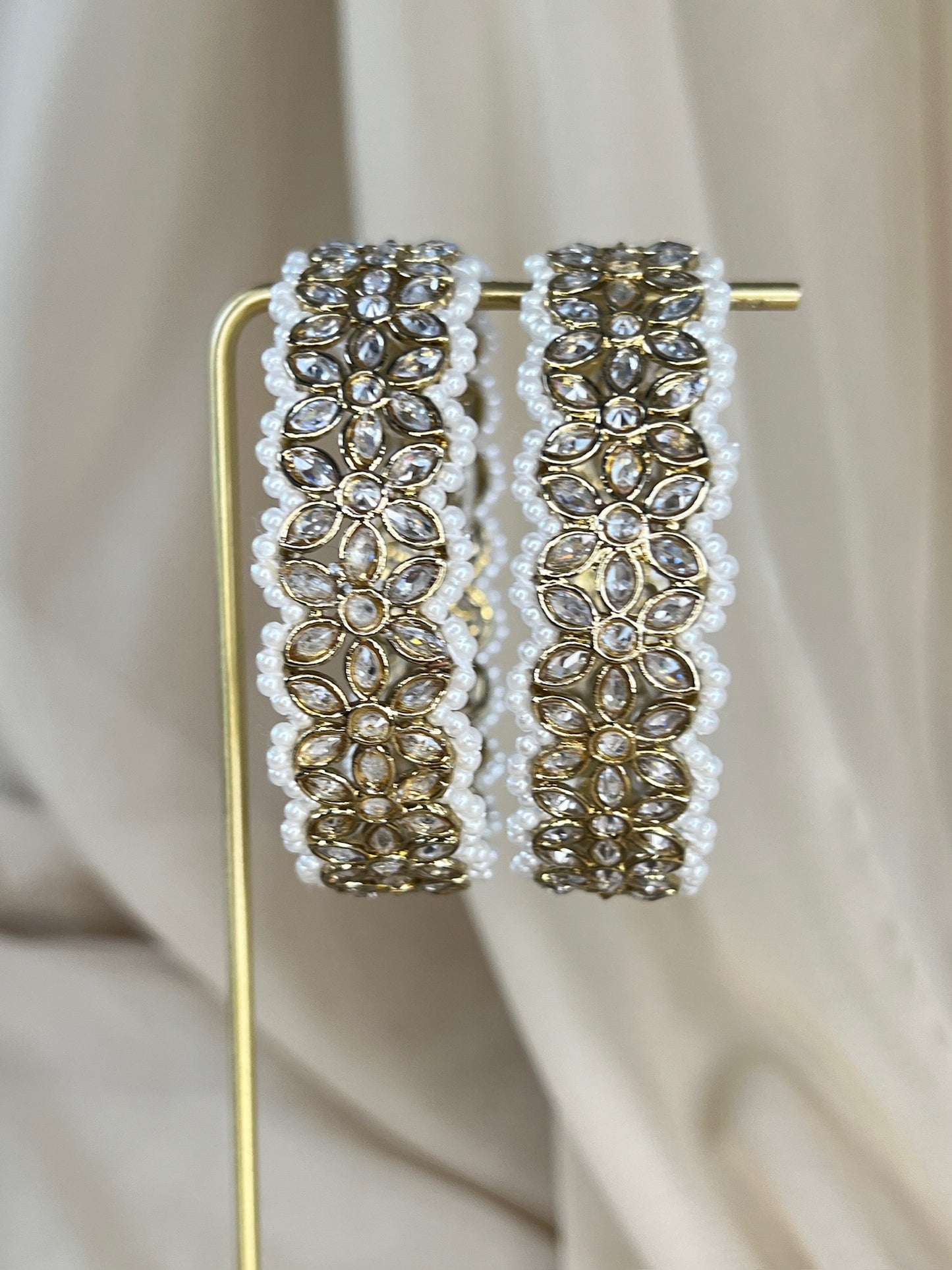 Flower Polki Pearl Bangle | Kada Pair