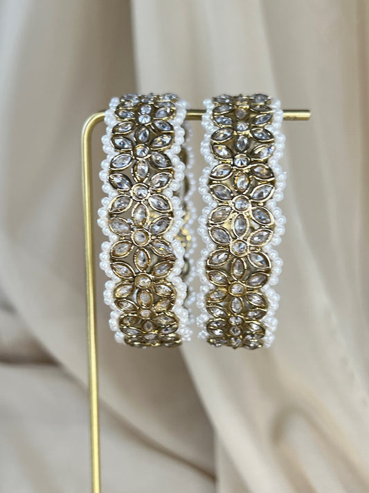 Flower Polki Pearl Bangle | Kada Pair