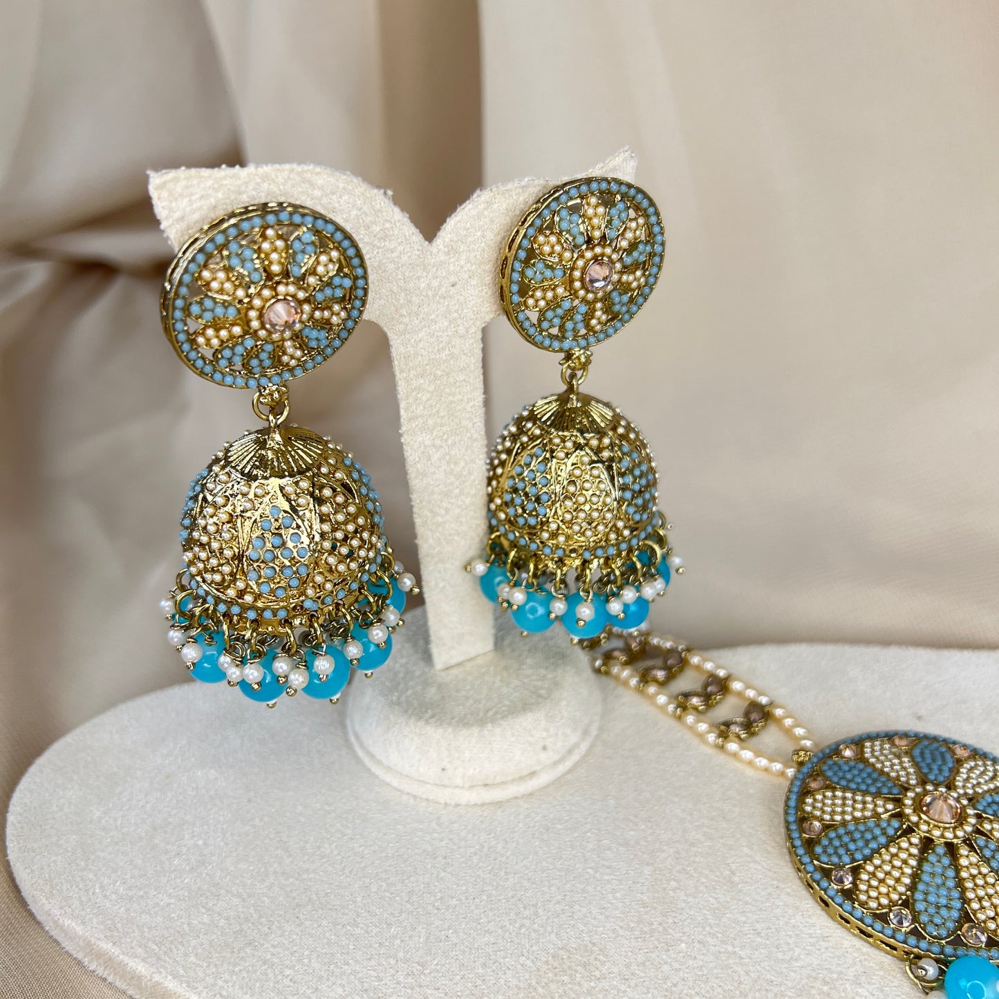 Nauratan Jhumka Oversized Earring and Tikka Set