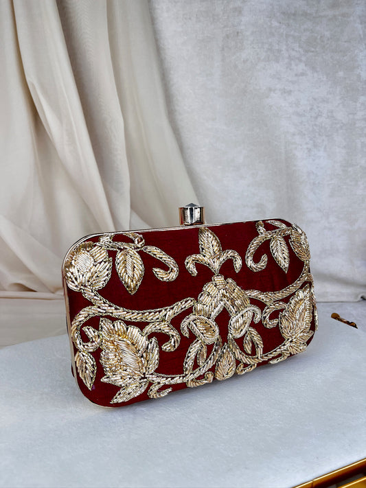 Gold Bead Embroidered Clutch