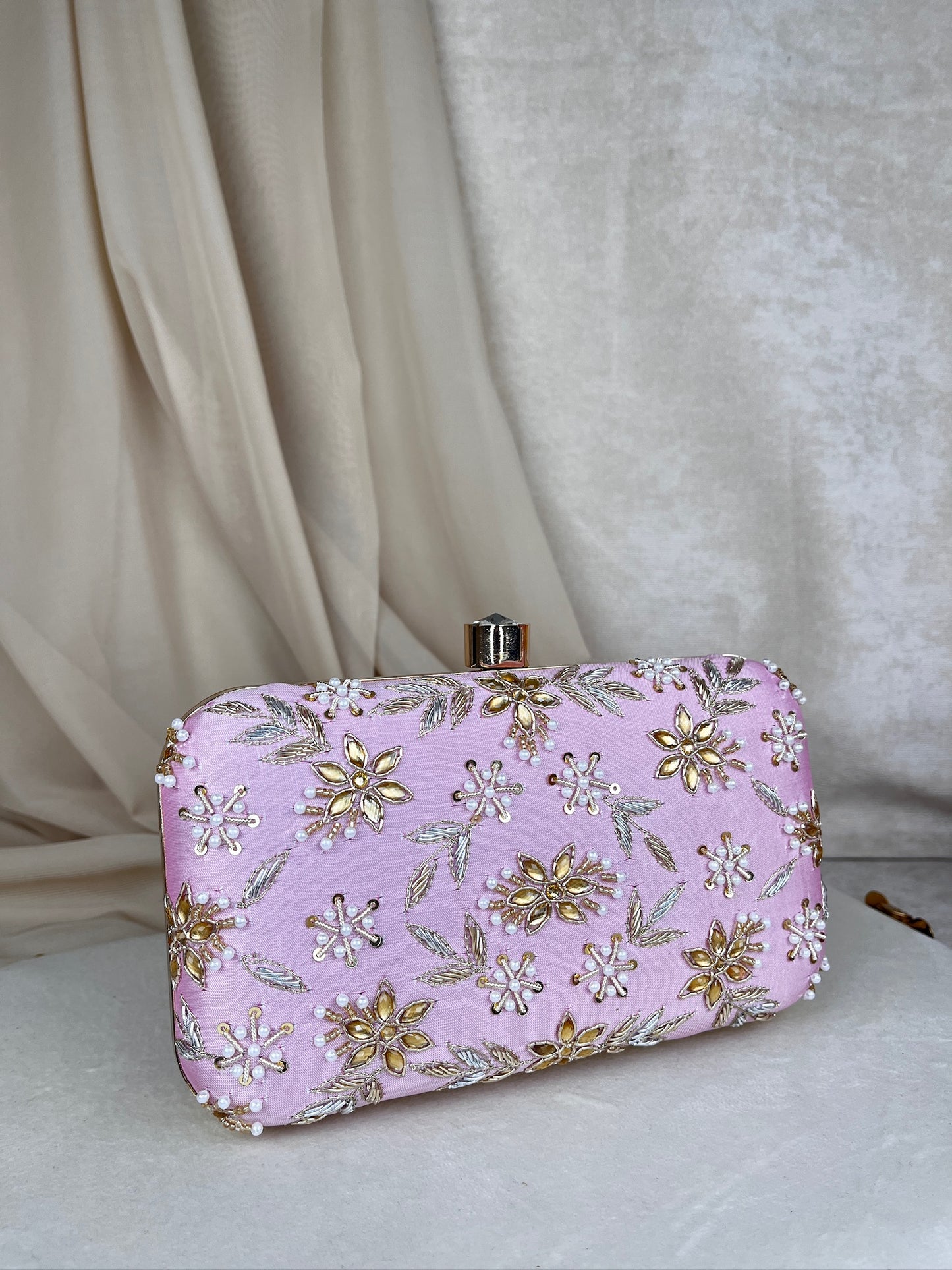 Embroidered Pearl Flower Clutch