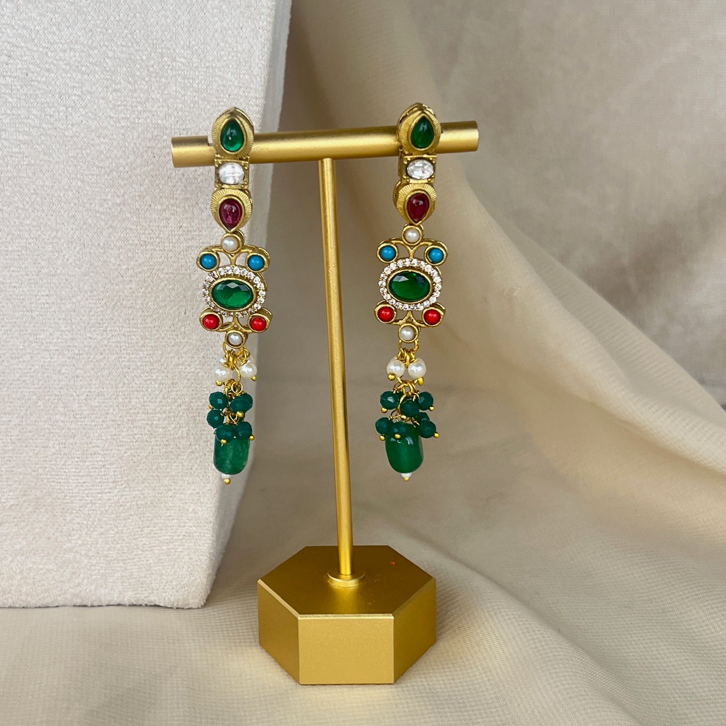 Victorian Kundan Multicolor Necklace Set w/Earrings