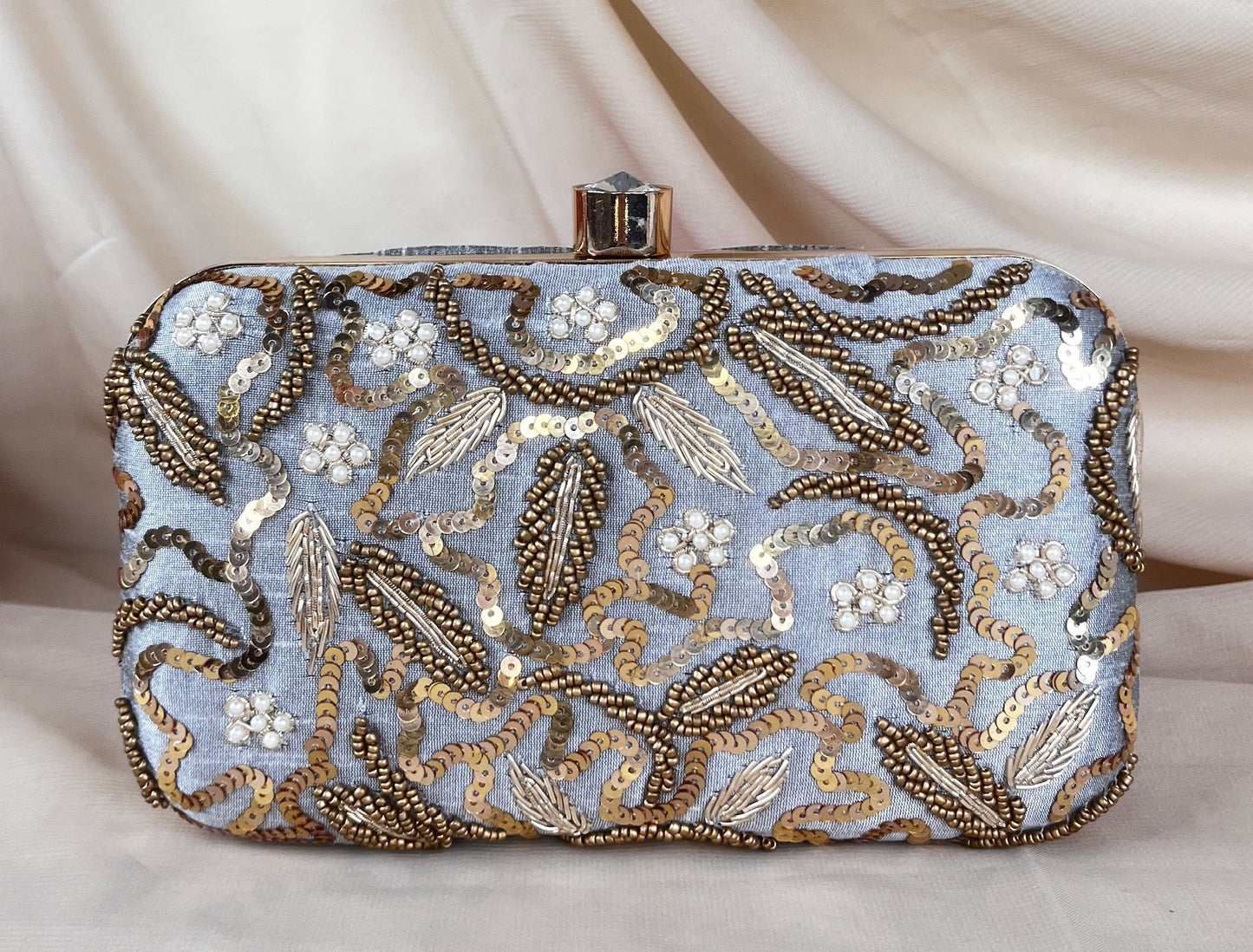 Embroidered Pearl Clutch