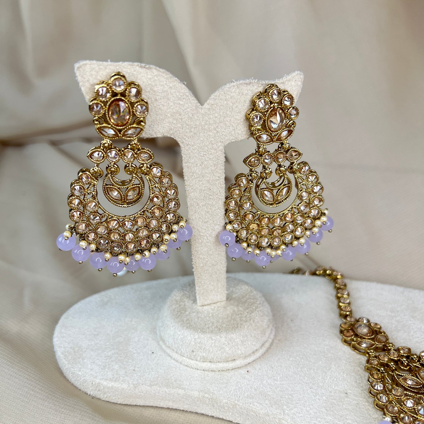 Gold Polki Earring & Tikka Set