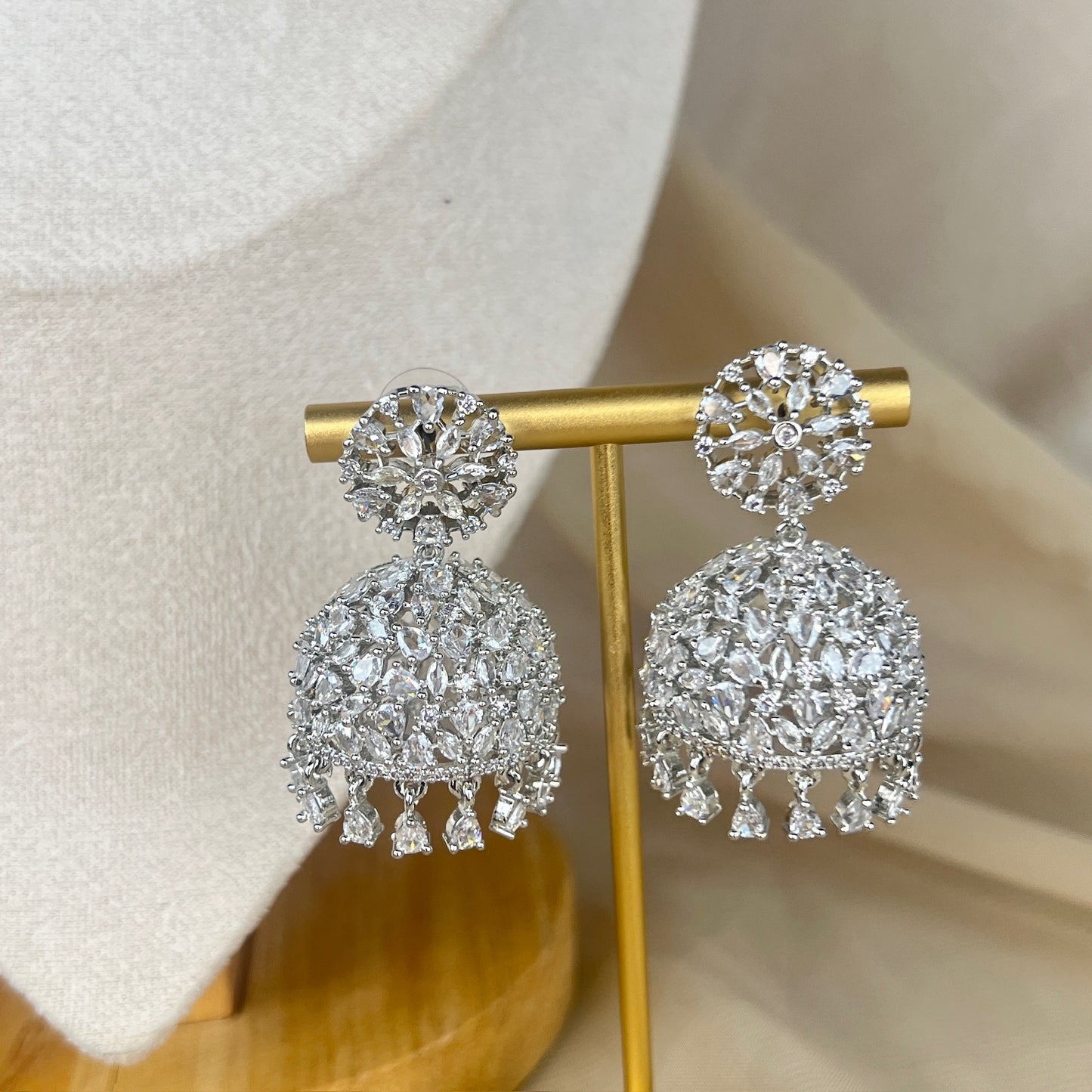 American Diamond | AD | Dainty Necklace Set w/Jhumkas
