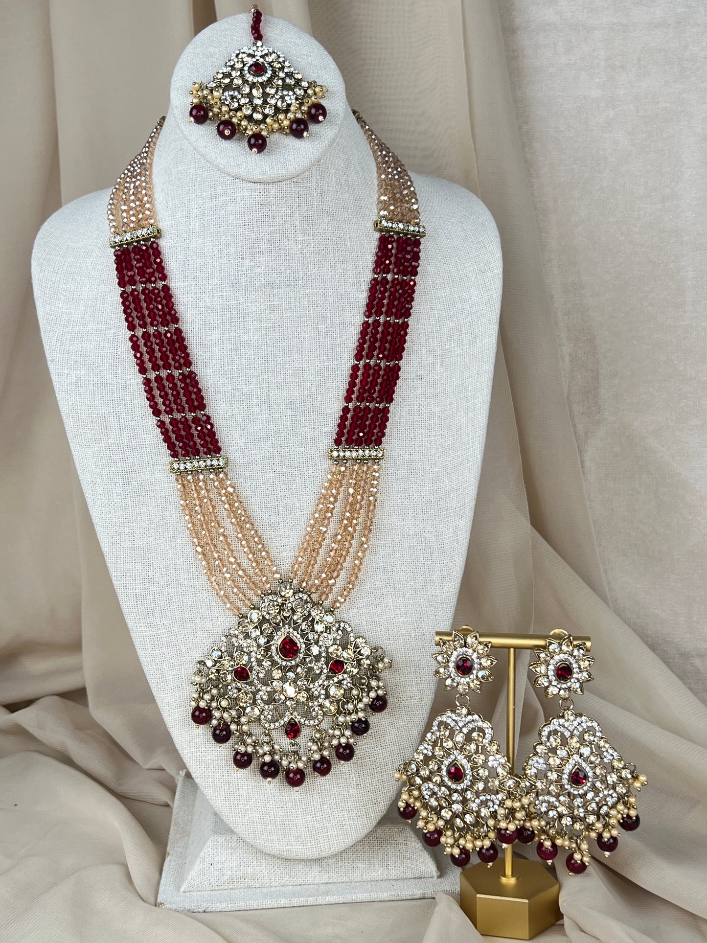 Gold Stone Long Haar Necklace Set