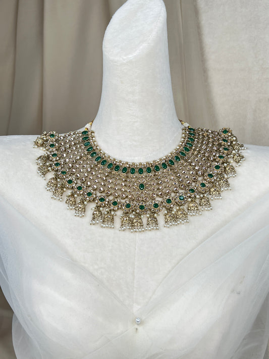 Large Semi Bridal Bib Jhumka Necklace Set