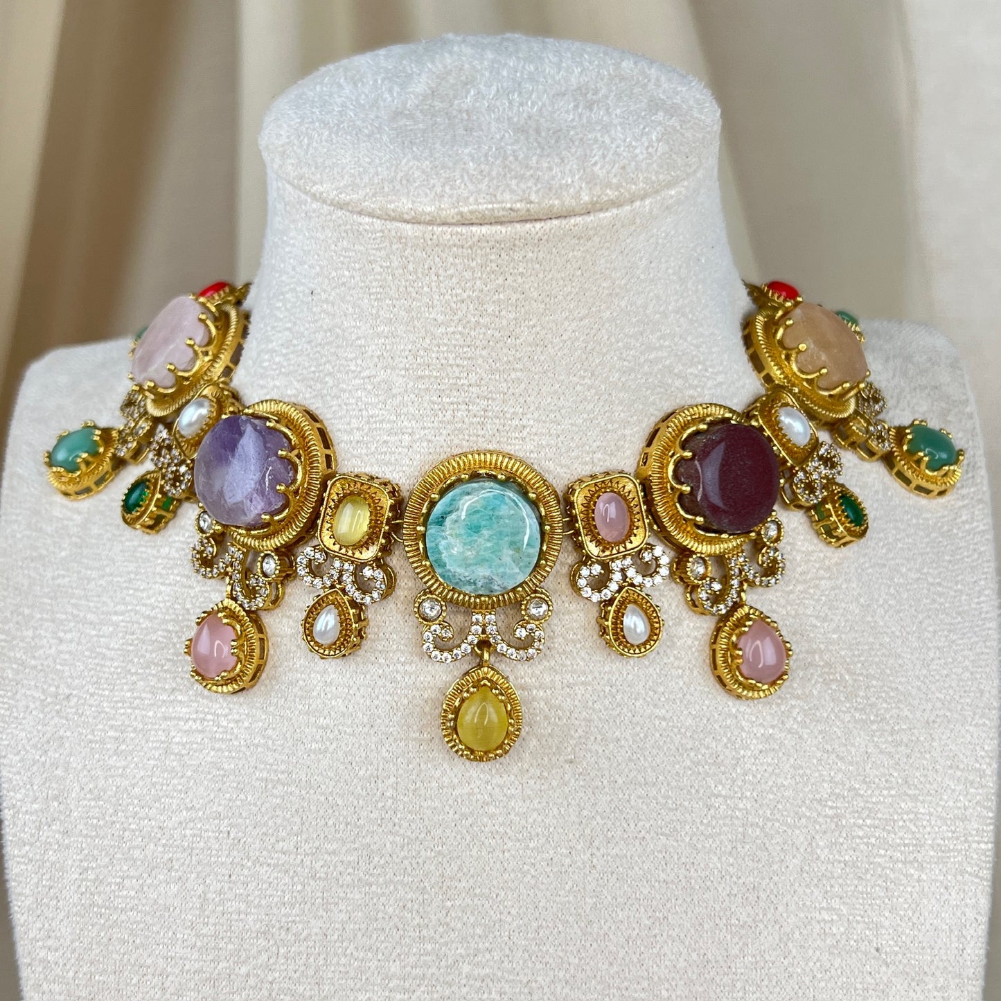 Multicolor Kundan Choker w/Earrings