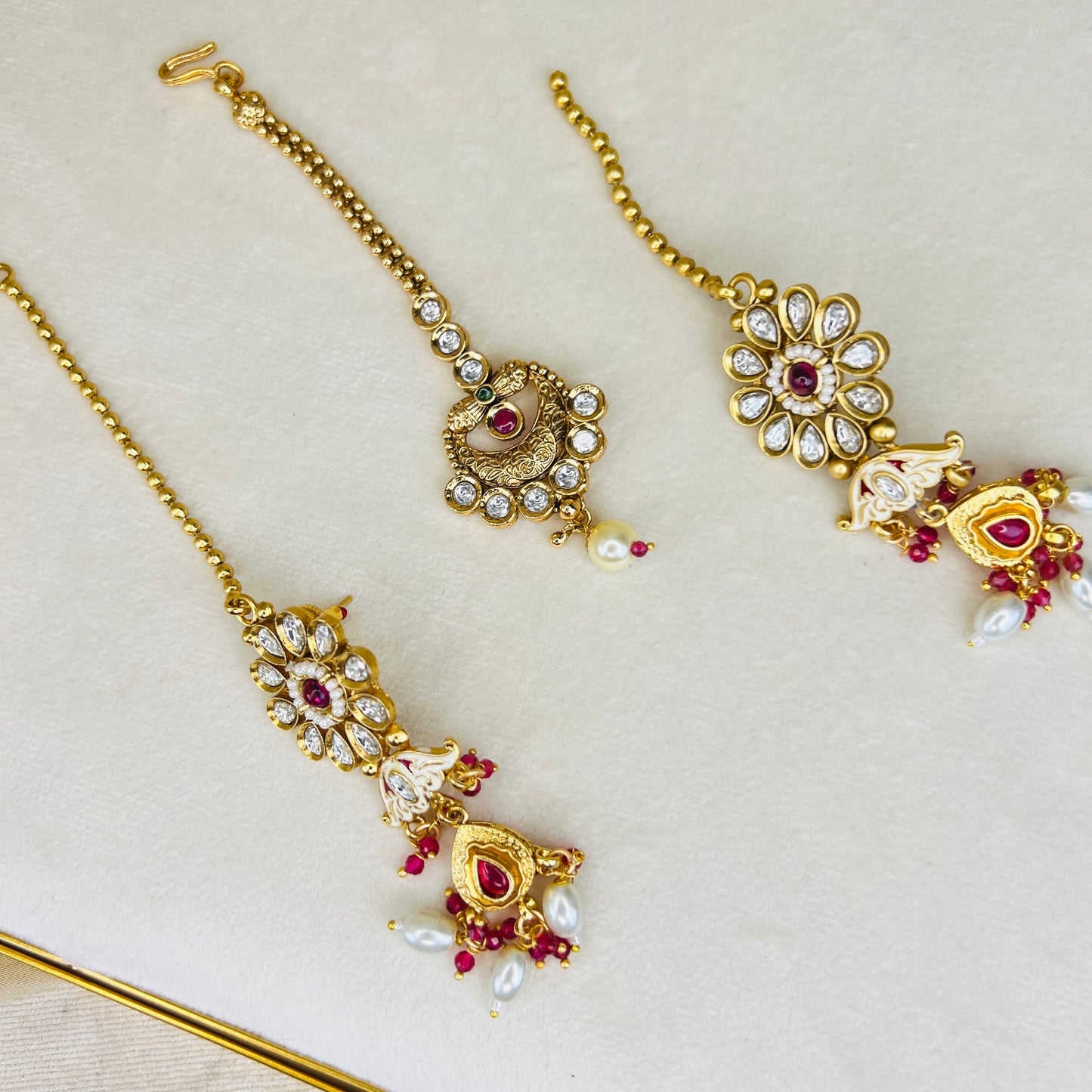Gold & Red Kundan Semi Bridal Necklace Set